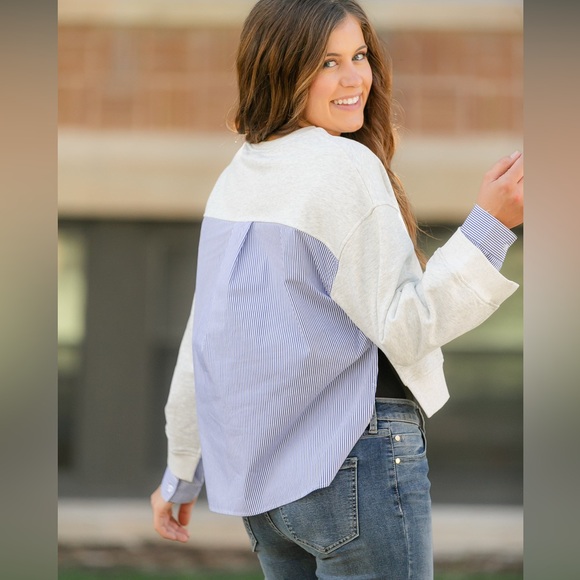 NWT Elan Long Sleeve Mixed Media Top womens size medium oversized